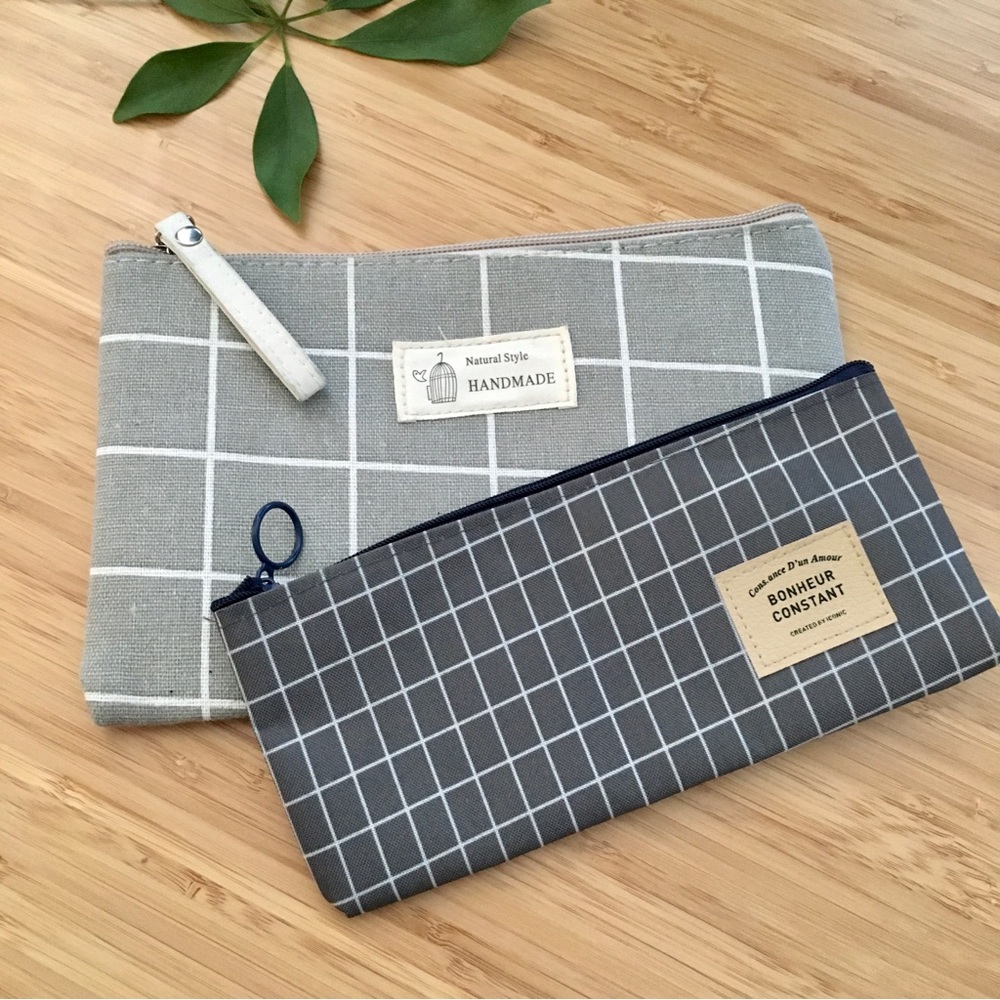 LP Travel Size Makeup Handbag Organizer Zipper Pouches Set of 2 | Gray Grid